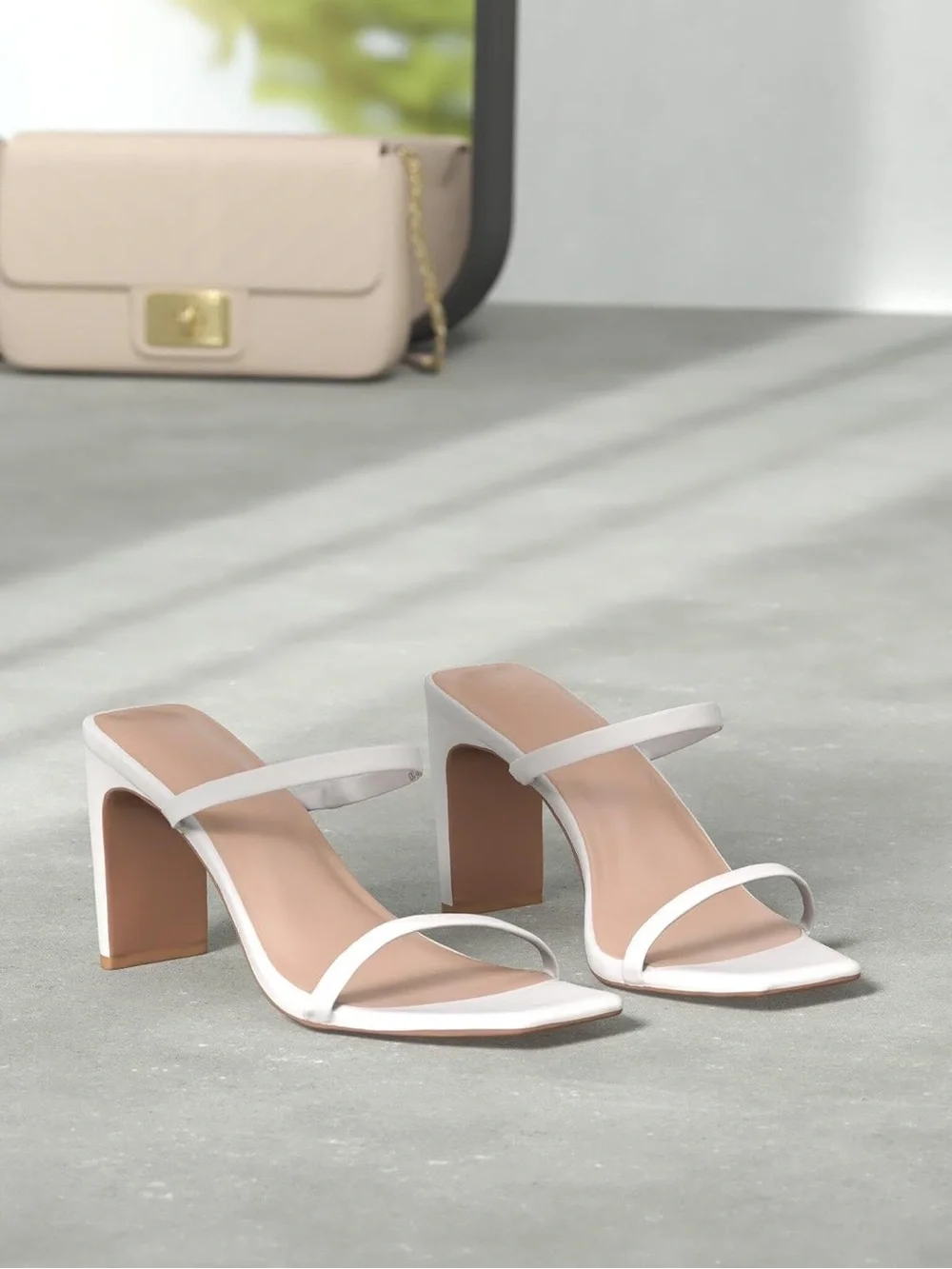 Avery White Strappy Block Heel Sandal by Unknown Brand
